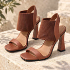 Sidonie Women's Elastic-Strap Heeled Sandals - Brown - womens_footwear - Eric Muller - Image 2