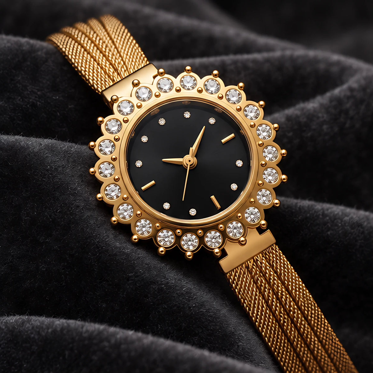 Solenne Women's Crystal Halo Quartz Mesh Watch - Black - female - Eric Muller - Image 2