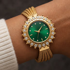 Solenne Women's Crystal Halo Quartz Mesh Watch - Green - Women's Accessories > Watches > Quartz Watches - Eric Muller - Image 1