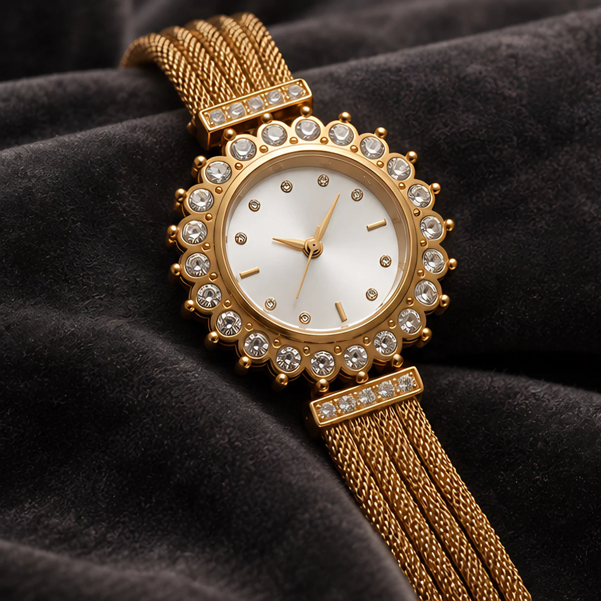 Solenne Women's Crystal Halo Quartz Mesh Watch - White - female - Eric Muller - Image 2