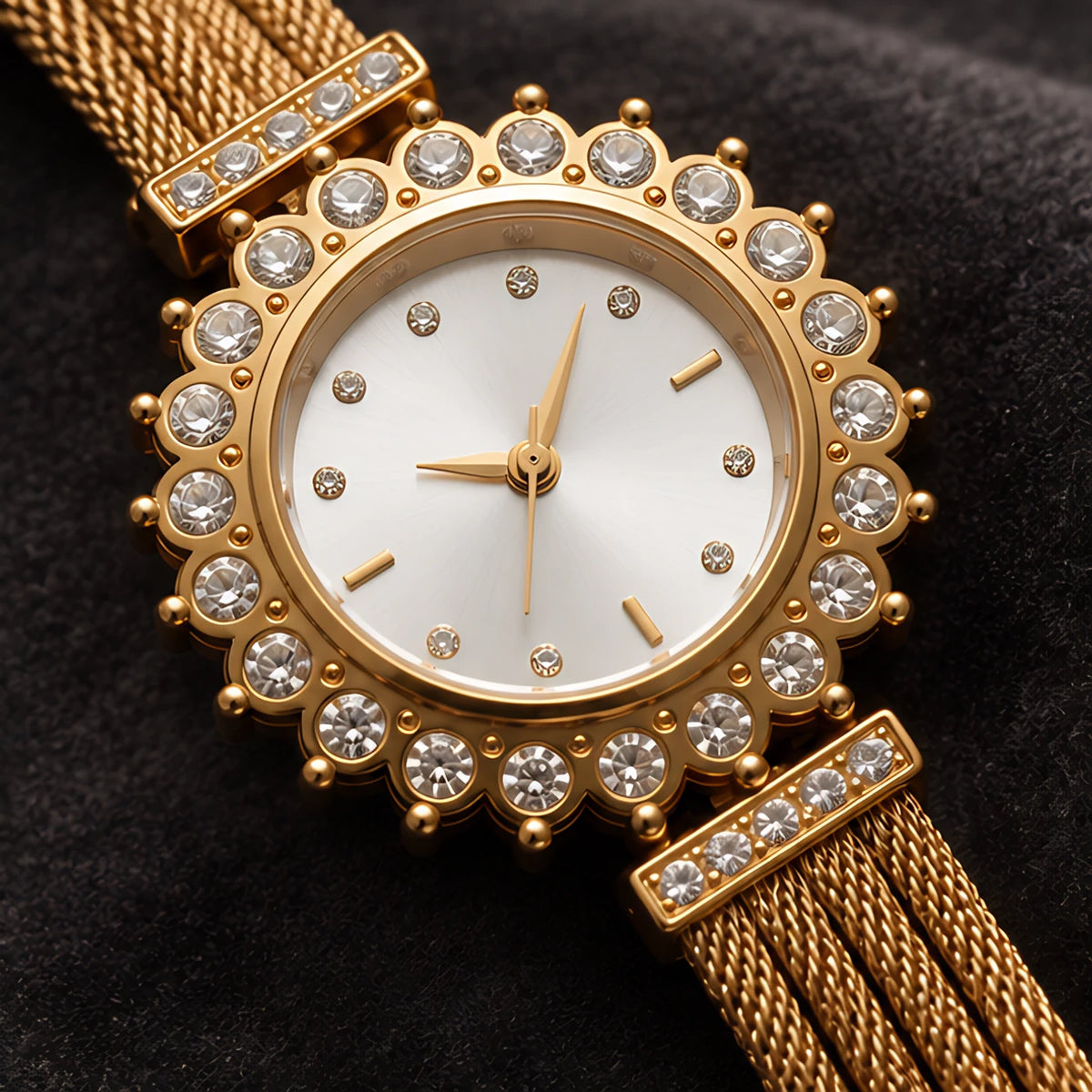 Solenne Women's Crystal Halo Quartz Mesh Watch - White - Women's Accessories > Watches > Quartz Watches - Eric Muller - Image 3