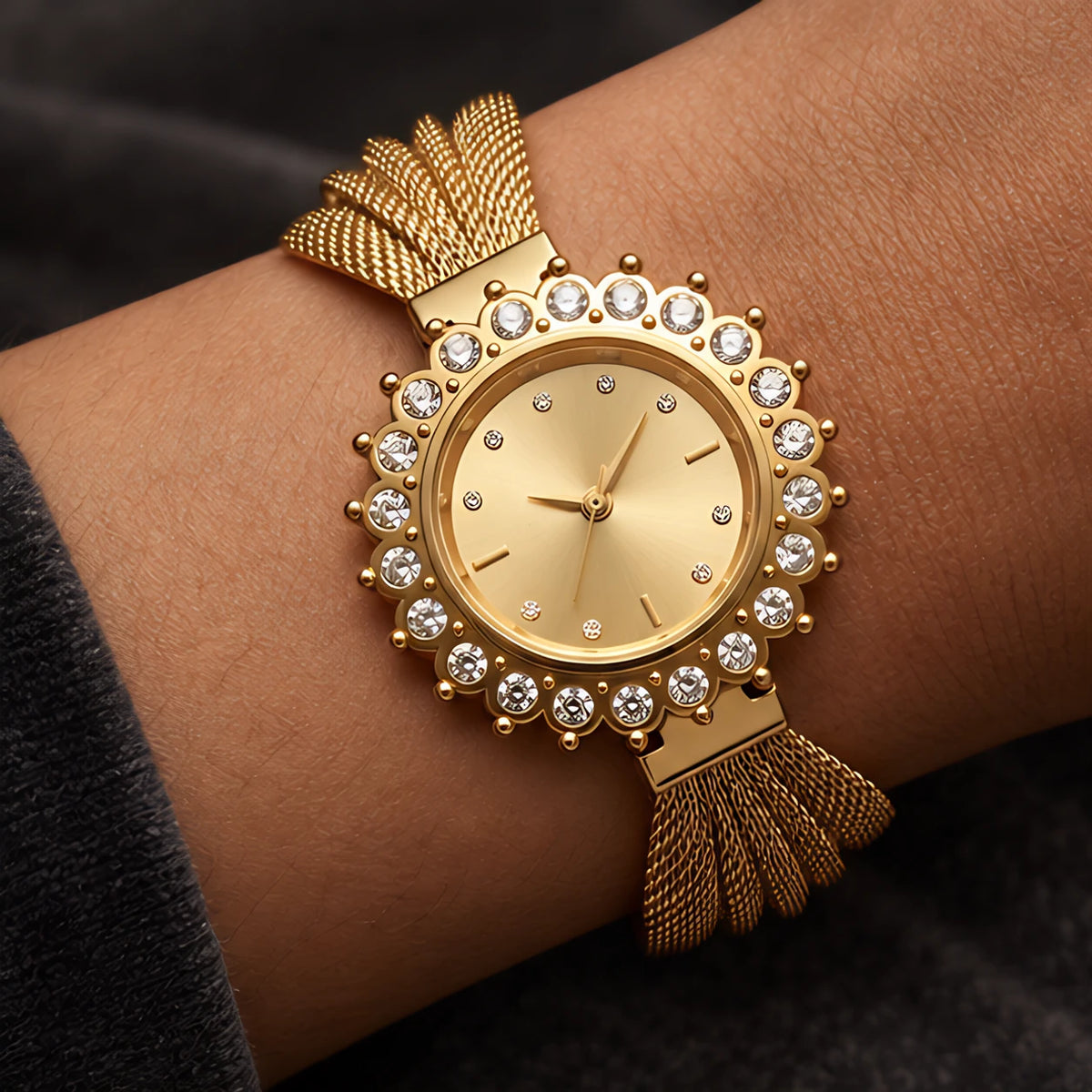 Solenne Women's Crystal Halo Quartz Mesh Watch - Gold - Women's Accessories > Watches > Quartz Watches - Eric Muller - Image 1