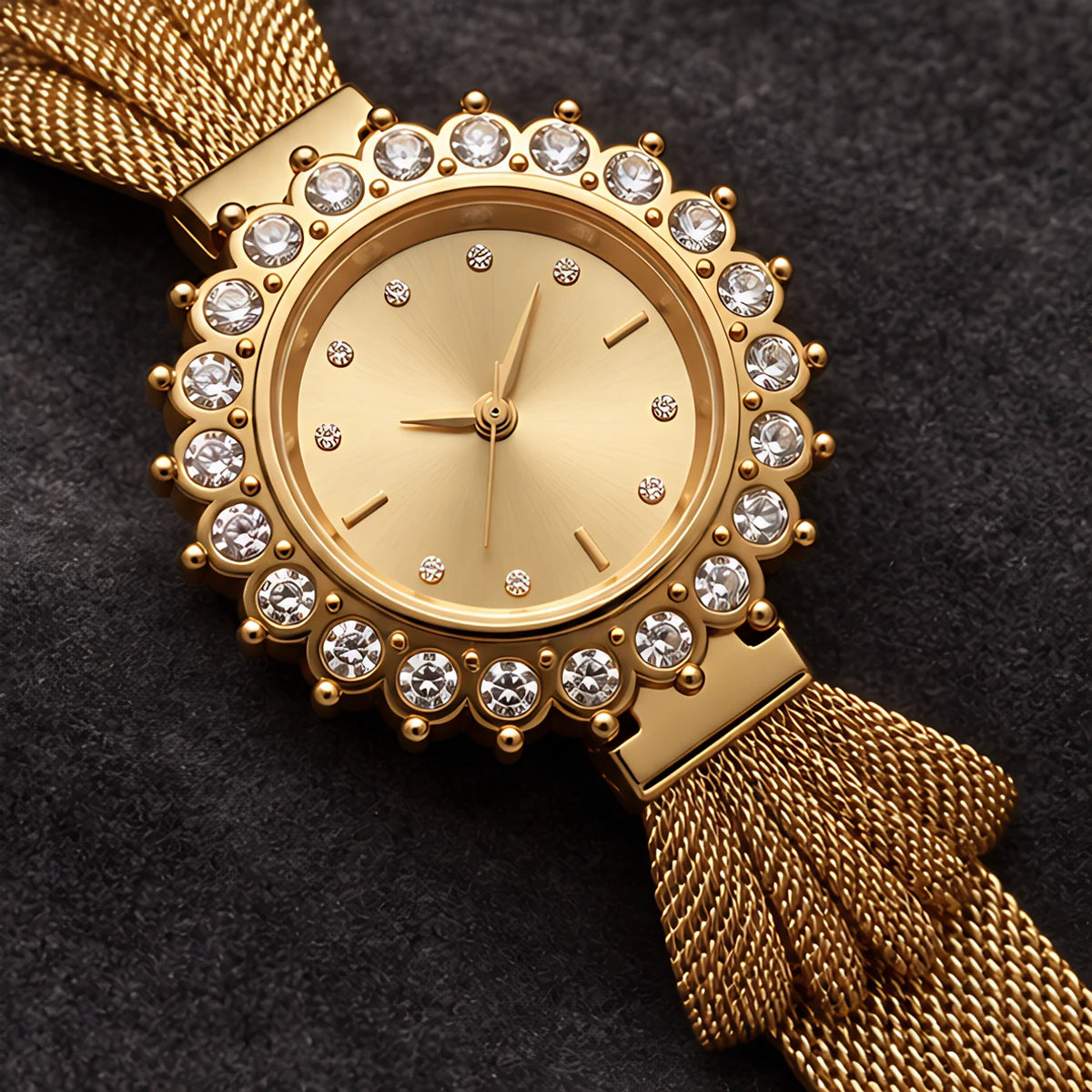 Solenne Women's Crystal Halo Quartz Mesh Watch - Gold - Women's Accessories > Watches > Quartz Watches - Eric Muller - Image 3