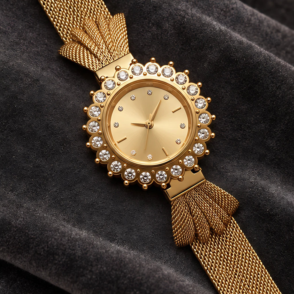 Solenne Women's Crystal Halo Quartz Mesh Watch - Gold - female - Eric Muller - Image 2