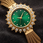 Solenne Women's Crystal Halo Quartz Mesh Watch - Green - Women's Accessories > Watches > Quartz Watches - Eric Muller - Image 3