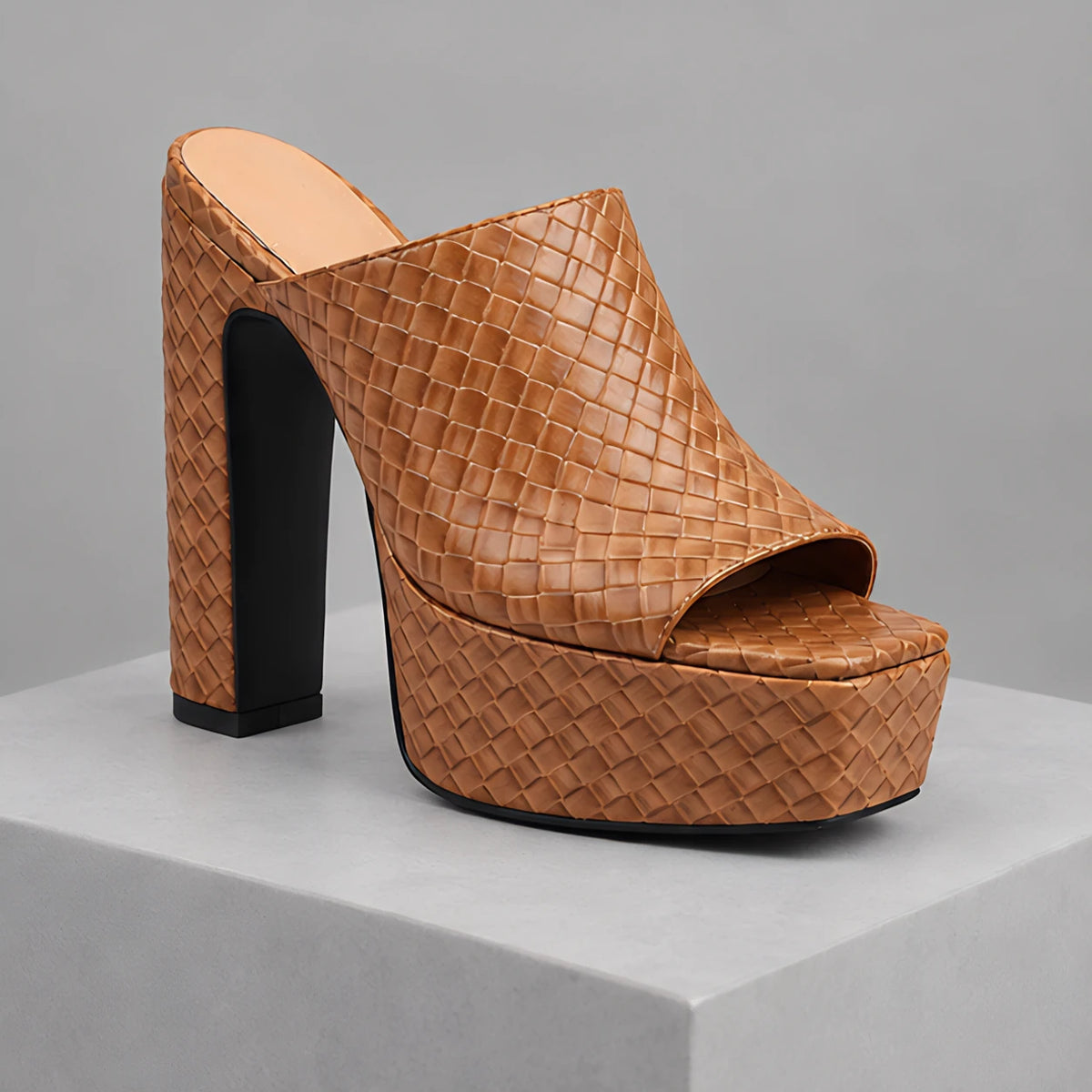 Valeria Women's Basketweave Platform Mules - Brown - Shoes - Eric Muller - Image 3