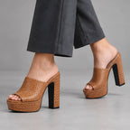 Valeria Women's Basketweave Platform Mules - Brown - womens_footwear - Eric Muller - Image 2