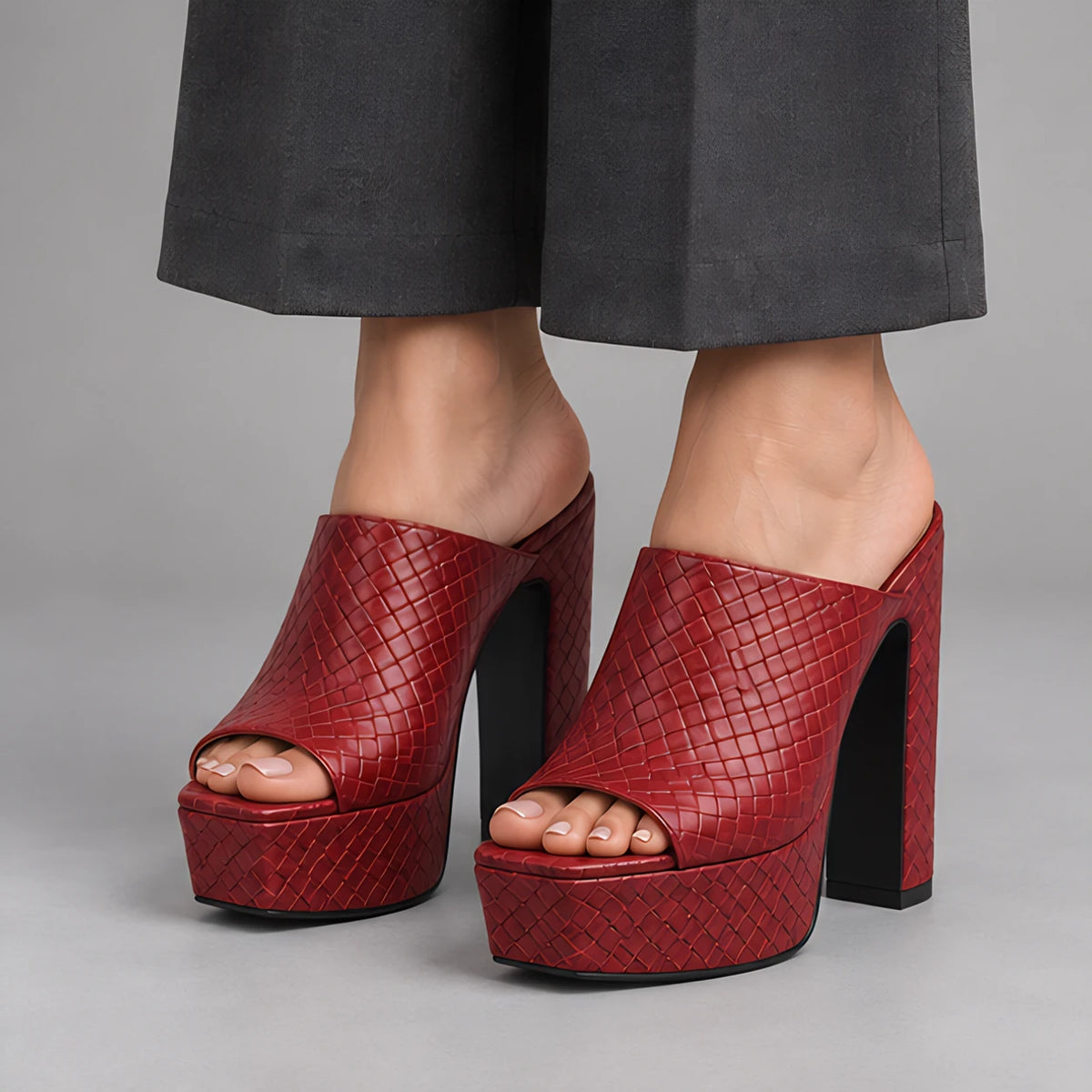 Valeria Women's Basketweave Platform Mules - Red - Shoes - Eric Muller - Image 3
