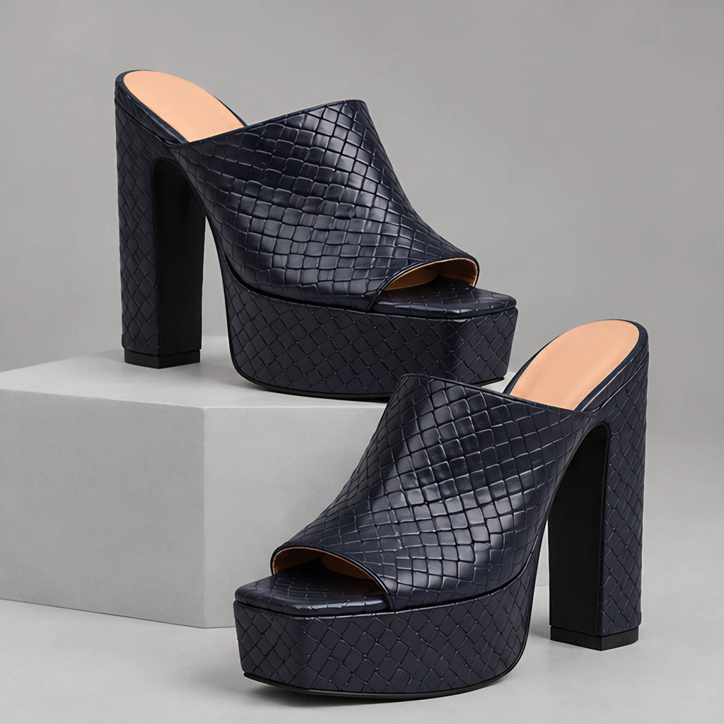 Valeria Women's Basketweave Platform Mules - Navy - Women's Footwear > Heels > Platform Mules - Eric Muller - Image 1