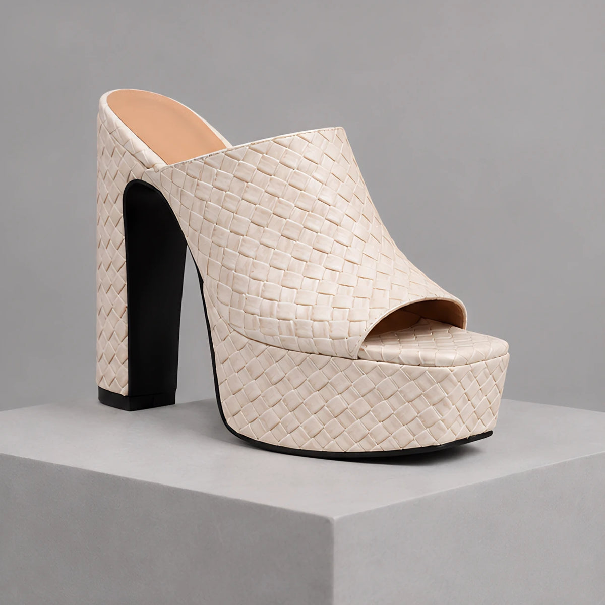 Valeria Women's Basketweave Platform Mules - Beige - Women's Footwear > Heels > Platform Mules - Eric Muller - Image 4
