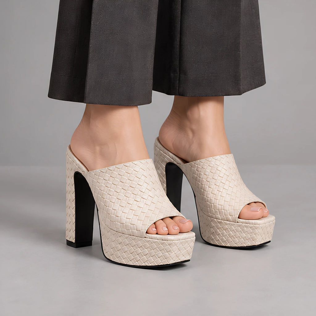 Valeria Women's Basketweave Platform Mules - Beige - Shoes - Eric Muller - Image 3