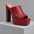 Valeria Women's Basketweave Platform Mules - Red - Women's Footwear > Heels > Platform Mules - Eric Muller - Image 4
