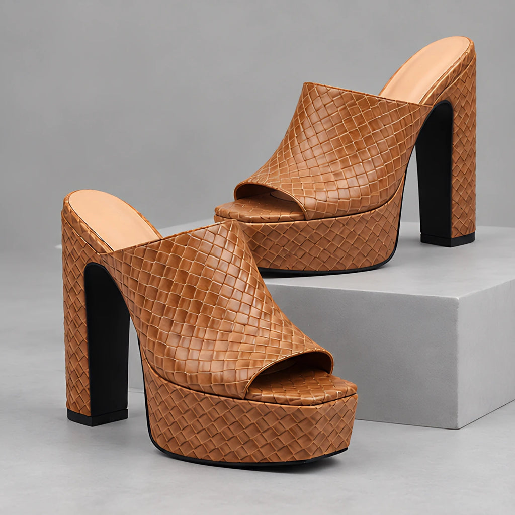 Valeria Women's Basketweave Platform Mules - Brown - Women's Footwear > Heels > Platform Mules - Eric Muller - Image 1