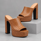 Valeria Women's Basketweave Platform Mules - Brown - Women's Footwear > Heels > Platform Mules - Eric Muller - Image 1