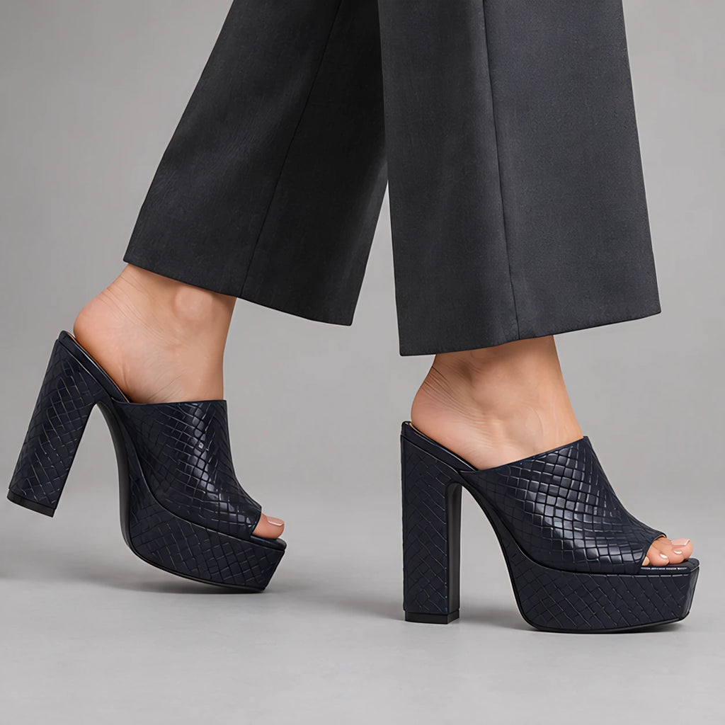 Valeria Women's Basketweave Platform Mules - Navy - womens_footwear - Eric Muller - Image 2