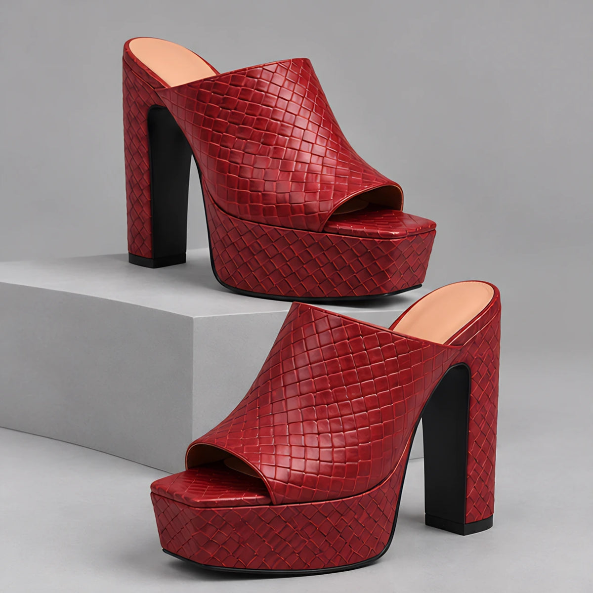 Valeria Women's Basketweave Platform Mules - Red - Women's Footwear > Heels > Platform Mules - Eric Muller - Image 1