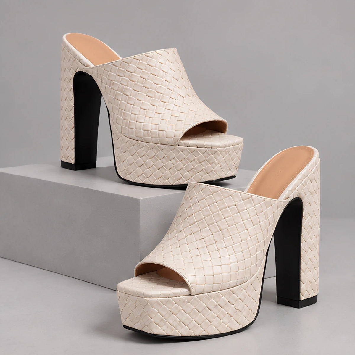 Valeria Women's Basketweave Platform Mules - Beige - Women's Footwear > Heels > Platform Mules - Eric Muller - Image 1