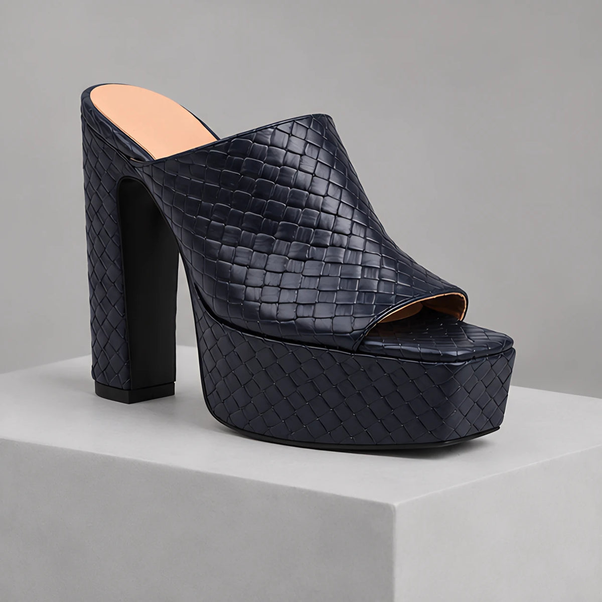 Valeria Women's Basketweave Platform Mules - Navy - Shoes - Eric Muller - Image 3