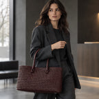 Valora Women's Handwoven Leather Tote Bag with Zipper Pockets - Wine Red - Accessories > Bags > Tote Bags - Eric Muller - Image 1