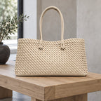 Valora Women's Handwoven Leather Tote Bag with Zipper Pockets - Beige - apparel - Eric Muller - Image 2