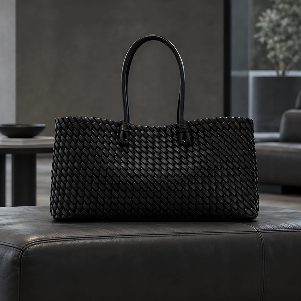 Valora Women's Handwoven Leather Tote Bag with Zipper Pockets - Black - apparel - Eric Muller - Image 2