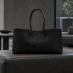Valora Women's Handwoven Leather Tote Bag with Zipper Pockets - Black - apparel - Eric Muller - Image 2
