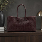 Valora Women's Handwoven Leather Tote Bag with Zipper Pockets - Wine Red - apparel - Eric Muller - Image 2