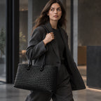 Valora Women's Handwoven Leather Tote Bag with Zipper Pockets - Black - Accessories > Bags > Tote Bags - Eric Muller - Image 1