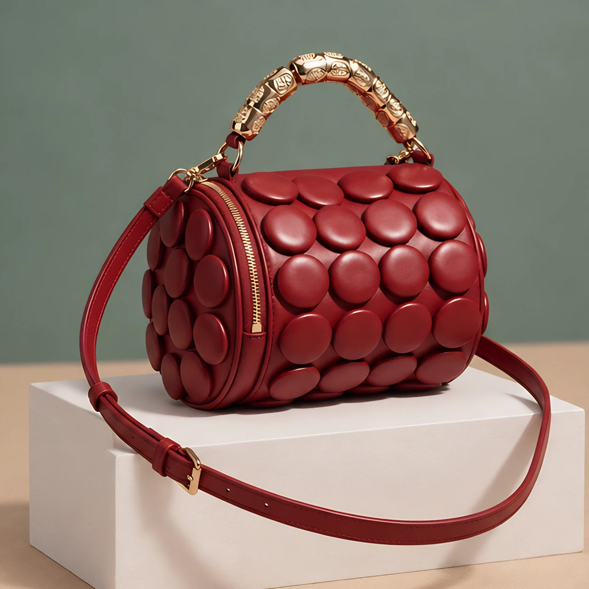 Viola Women's Structured Barrel Crossbody Bag - Red - Women's Accessories > Bags > Crossbody Bags - Eric Muller - Image 2