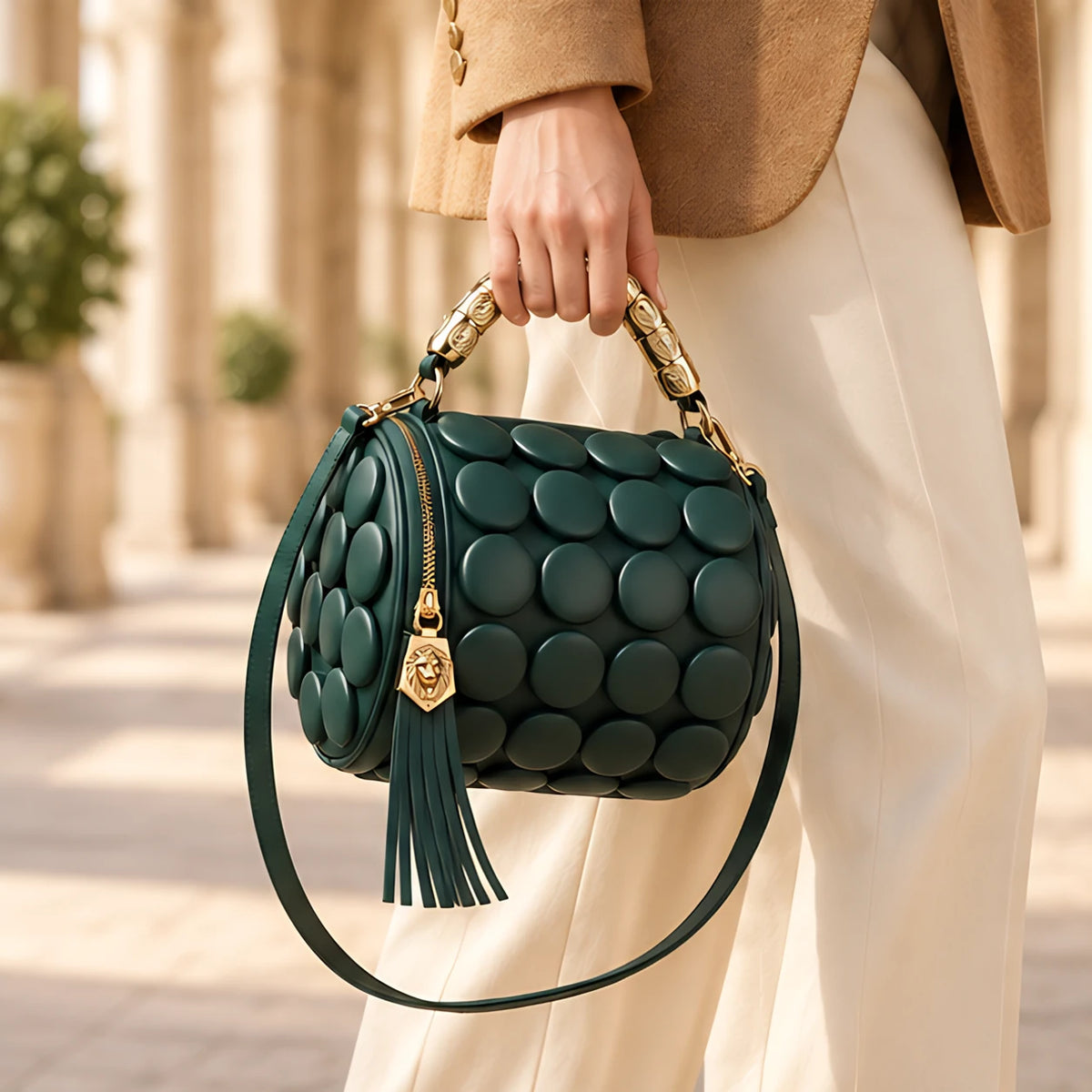 Viola Women's Structured Barrel Crossbody Bag - Green - Women's Accessories > Bags > Crossbody Bags - Eric Muller - Image 1