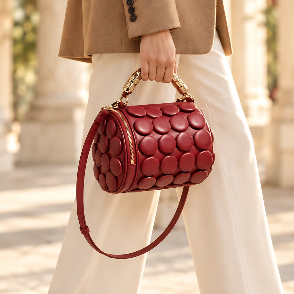 Viola Women's Structured Barrel Crossbody Bag - Red - Women's Accessories > Bags > Crossbody Bags - Eric Muller - Image 1