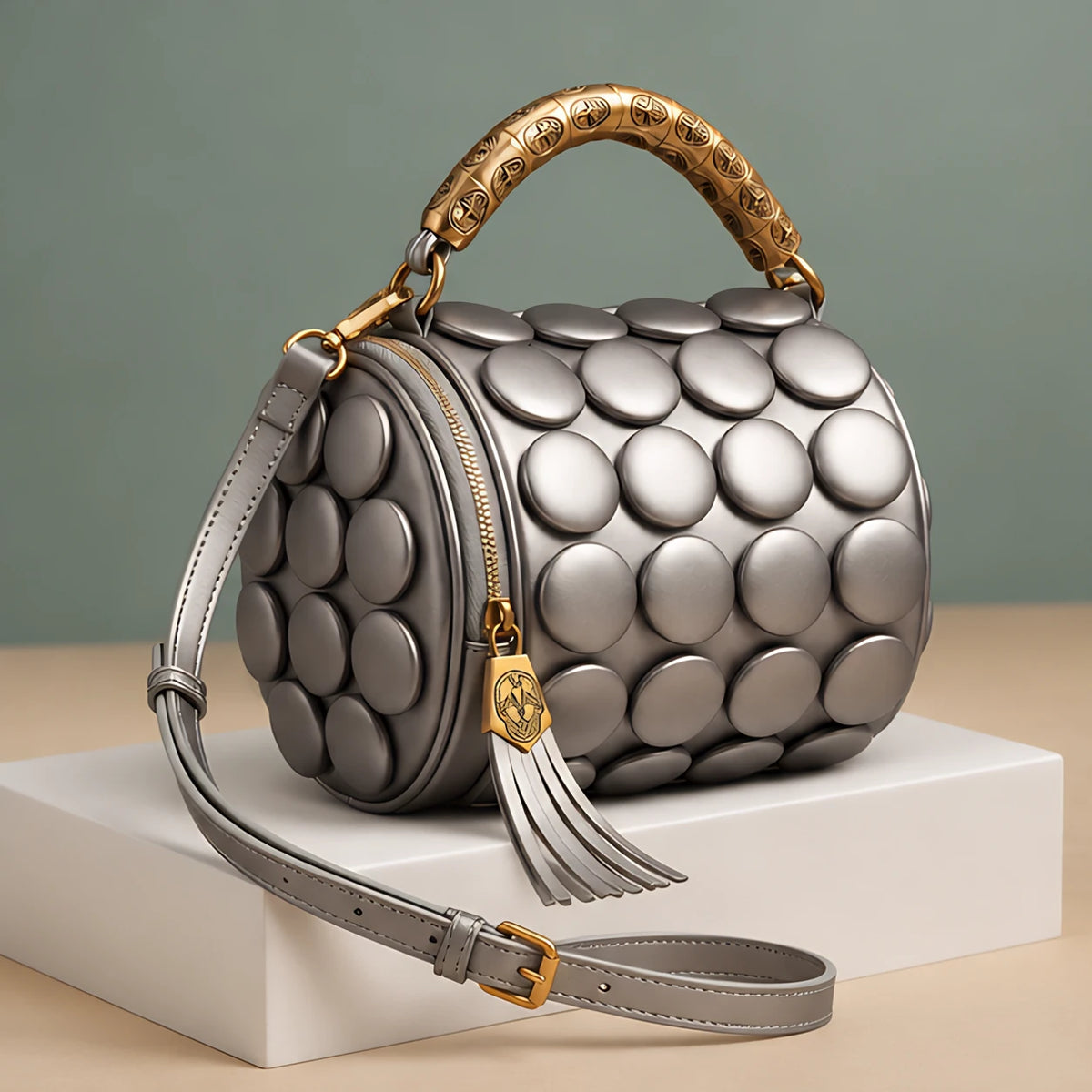 Viola Women's Structured Barrel Crossbody Bag - Silver - Women's Accessories > Bags > Crossbody Bags - Eric Muller - Image 2
