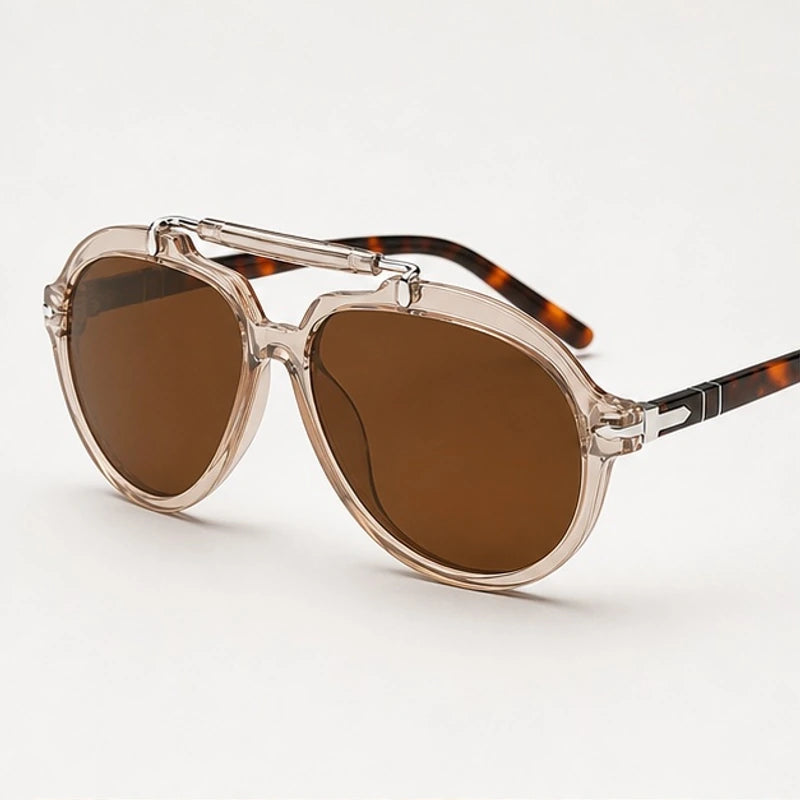 Zenta Rounded Aviator Sunglasses - Clear Tan - Accessories > Sunglasses > Aviator Sunglasses - Eric Muller - Image 1