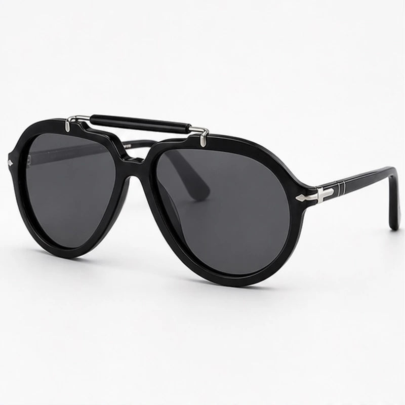 Zenta Rounded Aviator Sunglasses - Black - Accessories > Sunglasses > Aviator Sunglasses - Eric Muller - Image 1