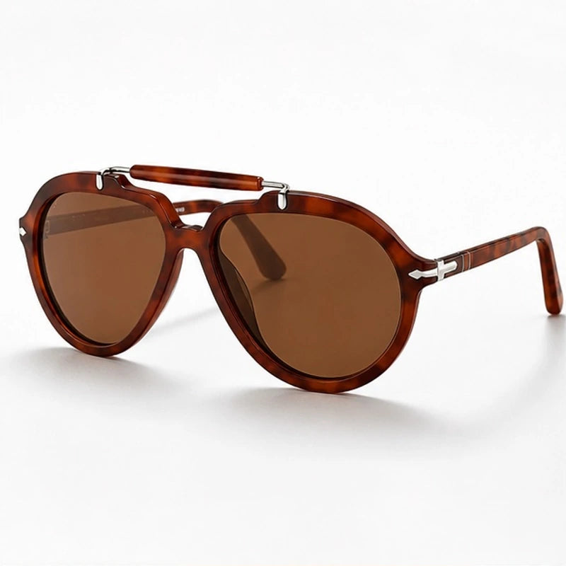 Zenta Rounded Aviator Sunglasses - Tortoise Brown - Accessories > Sunglasses > Aviator Sunglasses - Eric Muller - Image 1