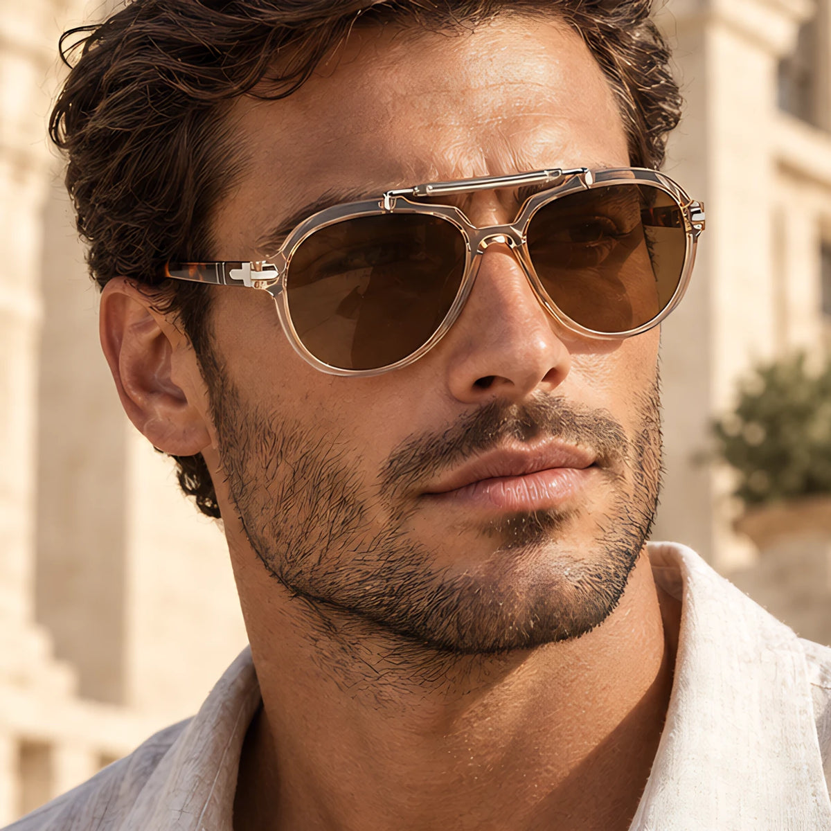 Zenta Rounded Aviator Sunglasses - Clear Tan - aviator sunglasses - Eric Muller - Image 3