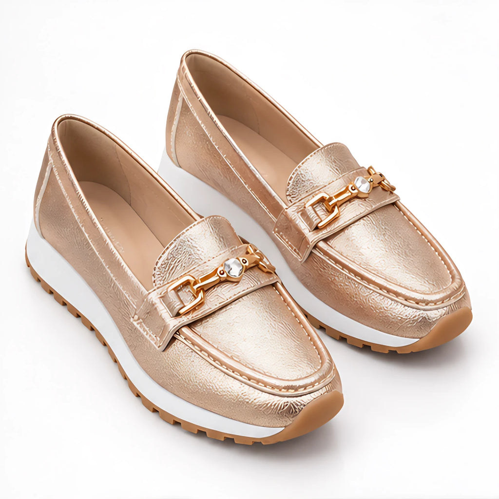Zorina Women's Metallic Leather Platform Loafers - Champagne - wap - Eric Muller - Image 2