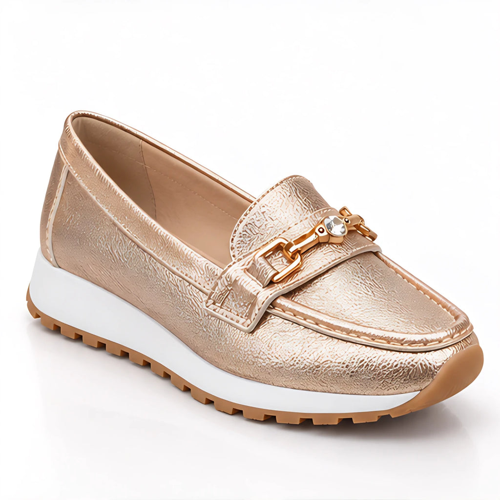 Zorina Women's Metallic Leather Platform Loafers - Champagne - Footwear > Loafers > Platform Loafers - Eric Muller - Image 1