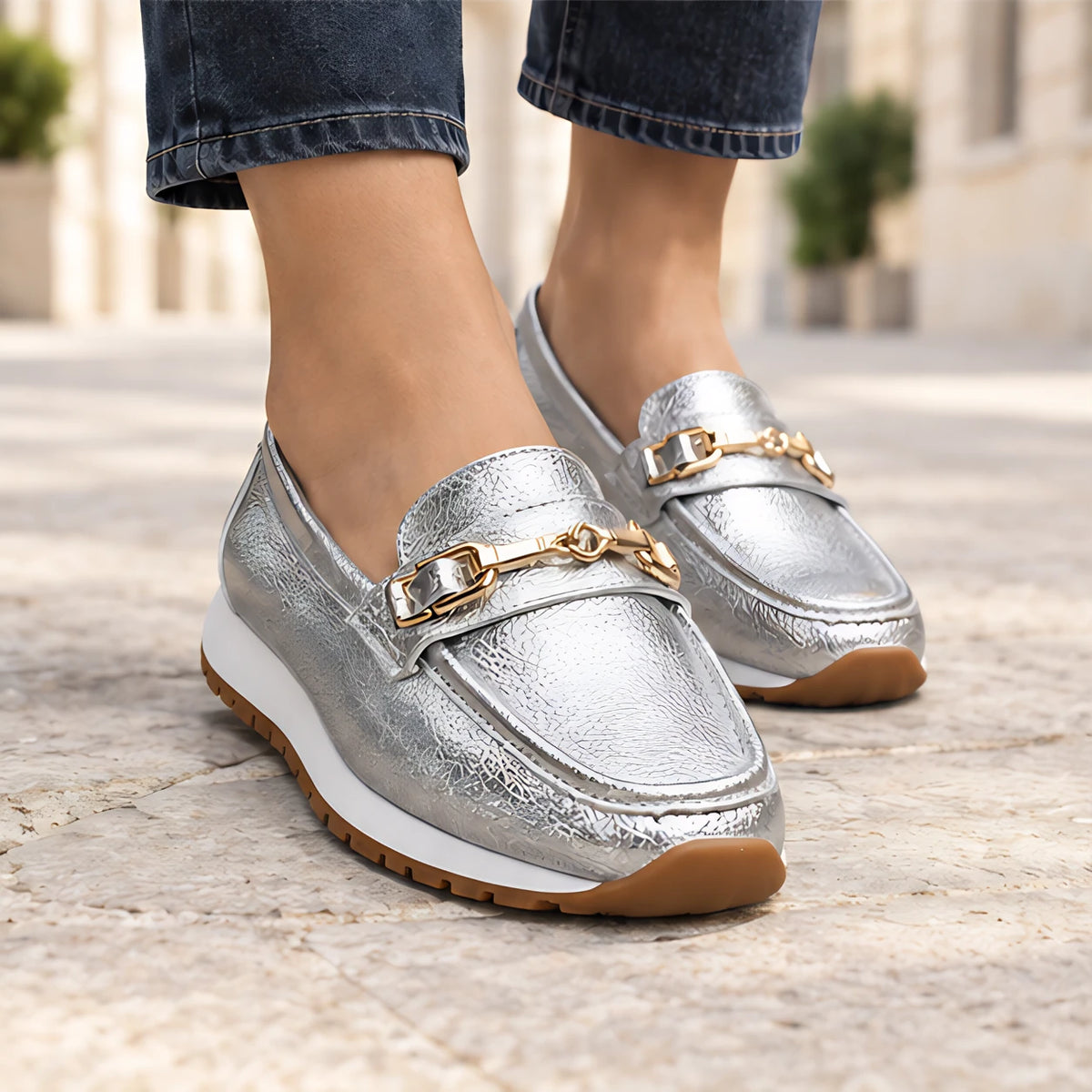 Zorina Women's Metallic Leather Platform Loafers - Silver - wapfoot - Eric Muller - Image 3