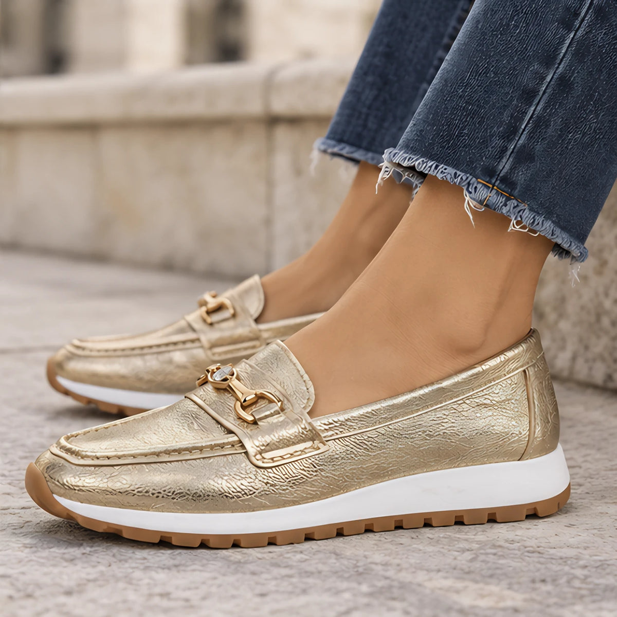 Zorina Women's Metallic Leather Platform Loafers - Gold - Flats - Eric Muller - Image 4