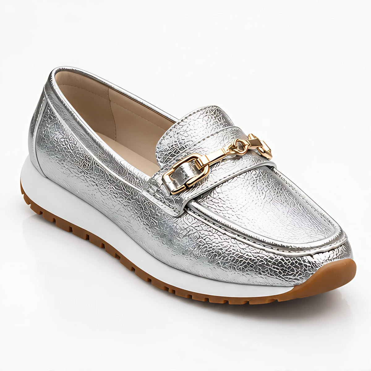 Zorina Women's Metallic Leather Platform Loafers - Silver - Footwear > Loafers > Platform Loafers - Eric Muller - Image 1